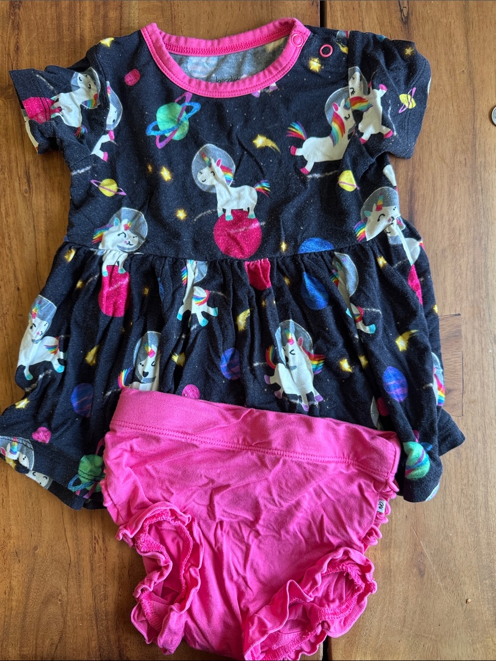 Birdie Bean Unicorn Space Dress with Pink Bloomers